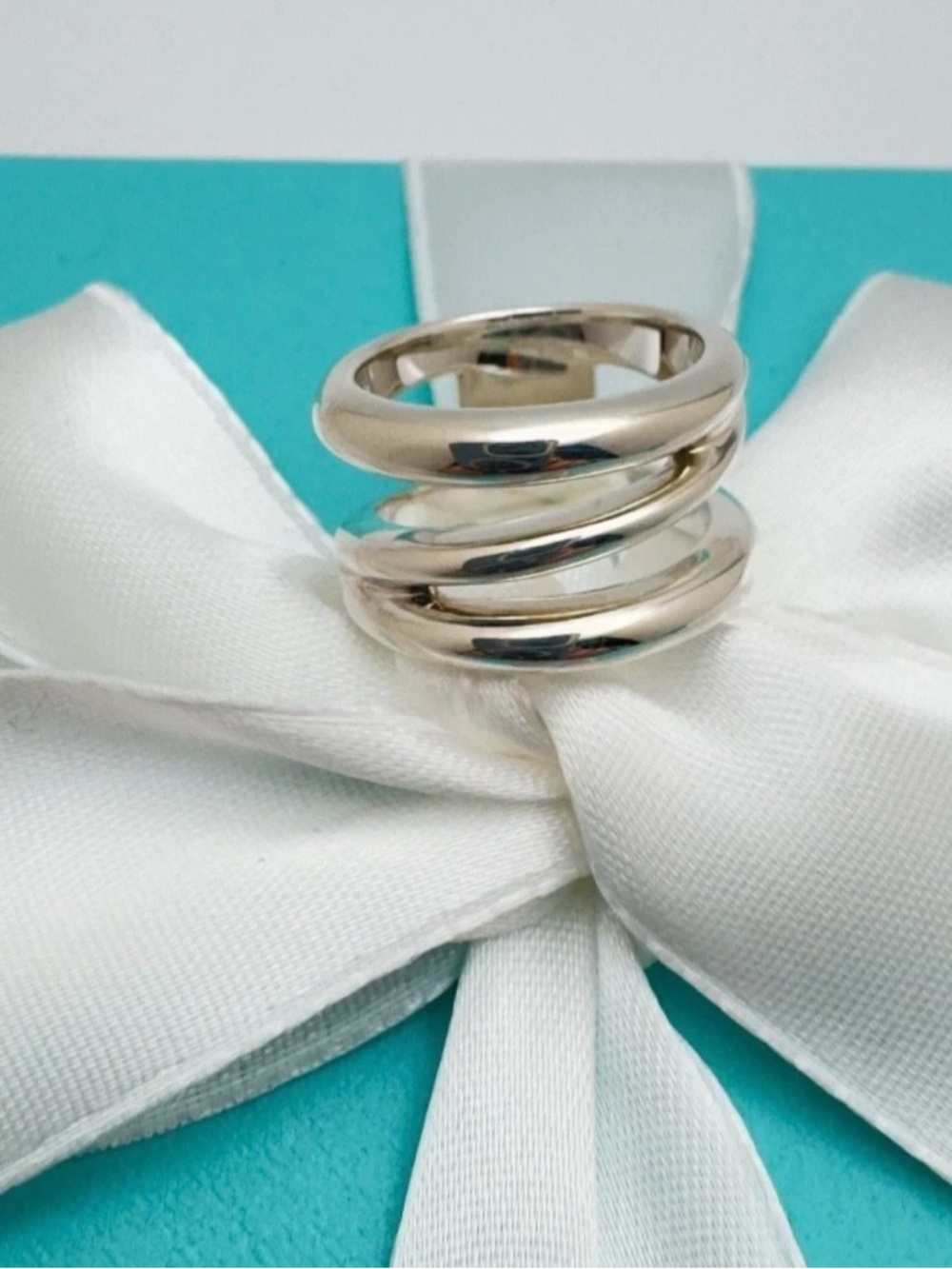 Rare Tiffany & Co Triple Open Diagonal Ring Sterling Silver Retired Size 7 - Picture 3 of 9